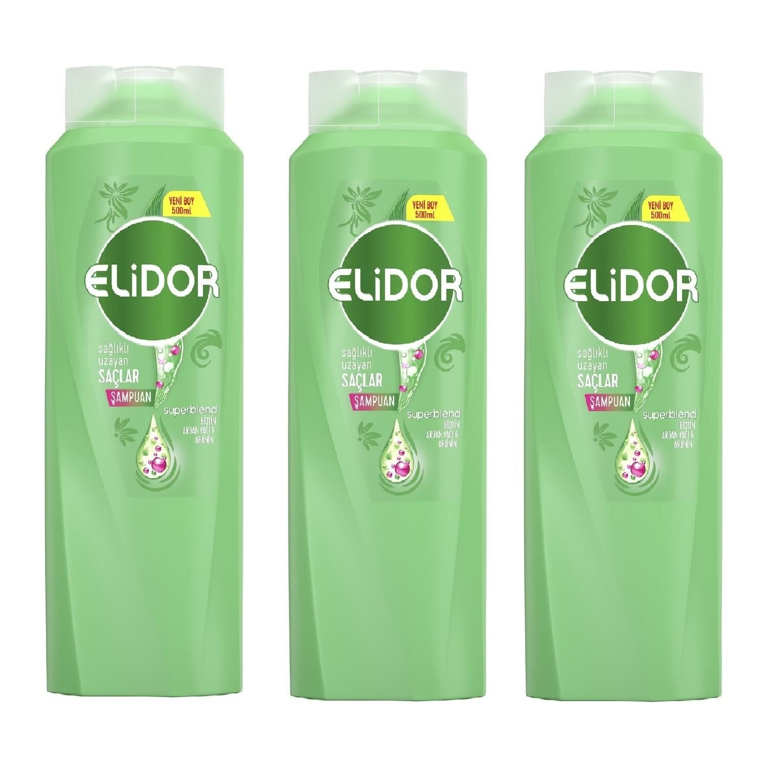 Elidor Superblend Saç Bakım Şampuanı Sağlıklı Uzayan Saçlar Biotin 500 ML x 3