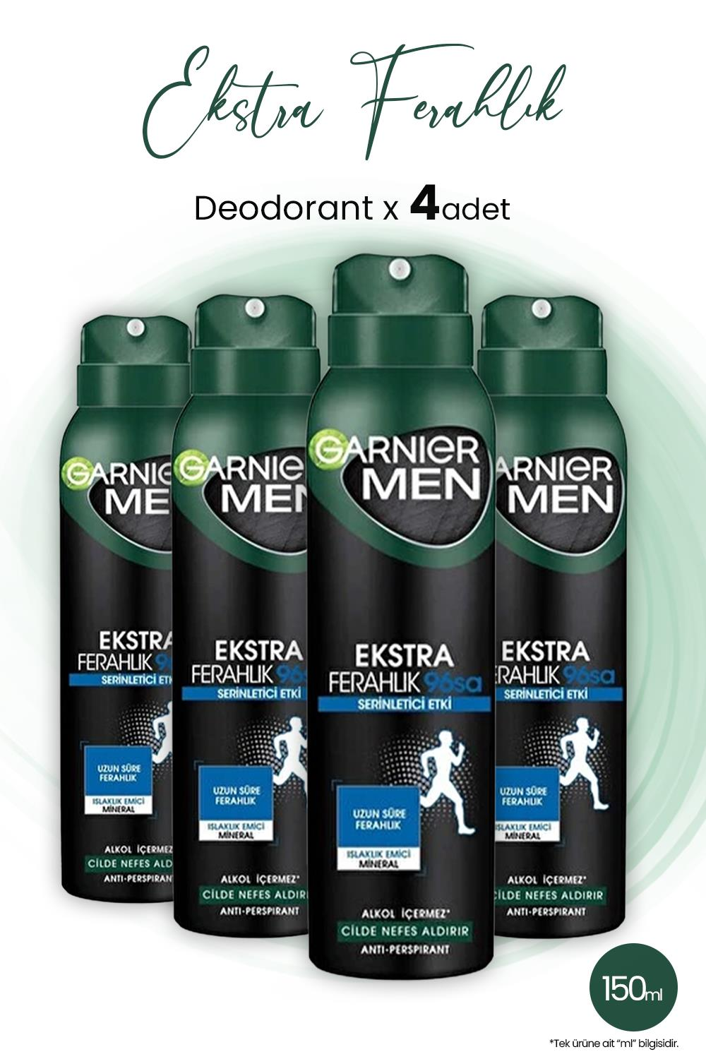 Garnier Men Ekstra Ferahlık 96H Deodorant 150 ml x 4 Adet