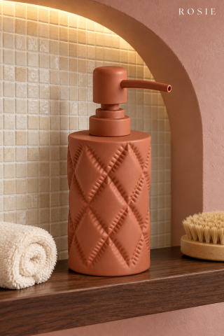 ROSIE Mat Kiremit Renk Baklava Dokulu Yuvarlak Seramik Sıvı Sabunluk 350 ML