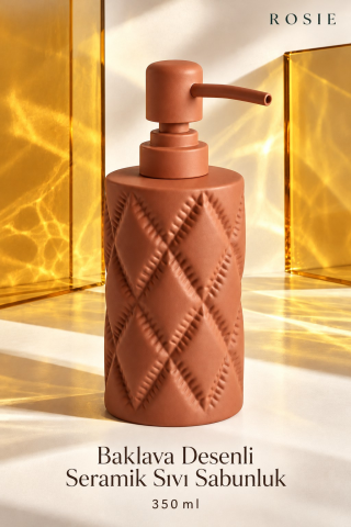 ROSIE Mat Kiremit Renk Baklava Dokulu Yuvarlak Seramik Sıvı Sabunluk 350 ML