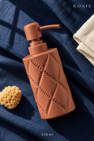 ROSIE Mat Kiremit Renk Baklava Dokulu Yuvarlak Seramik Sıvı Sabunluk 350 ML