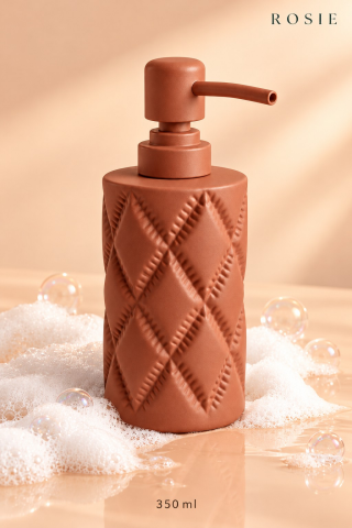 ROSIE Mat Kiremit Renk Baklava Dokulu Yuvarlak Seramik Sıvı Sabunluk 350 ML