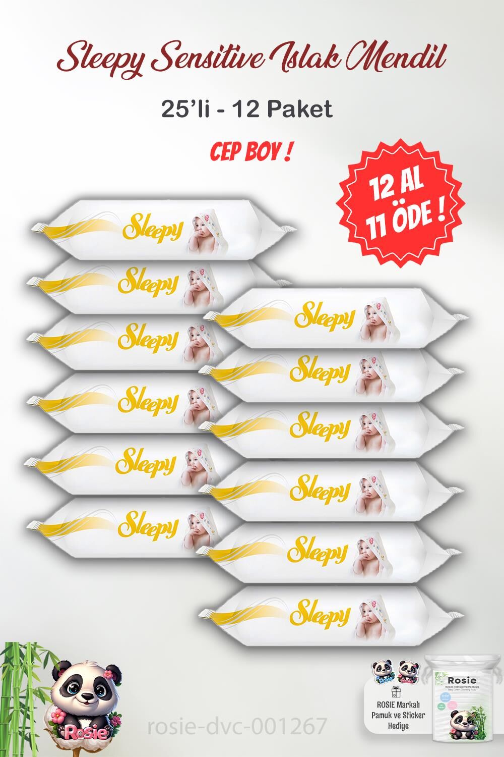 Sleepy 12 AL 11 ÖDE Sensitive 25'li Islak Havlu ve ROSIE