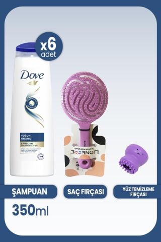 Dove Şampuan Yoğun Onarıcı Yıpranmış Saçlar 350 ml x 6 Adet & Saç ve Yüz Fırçası