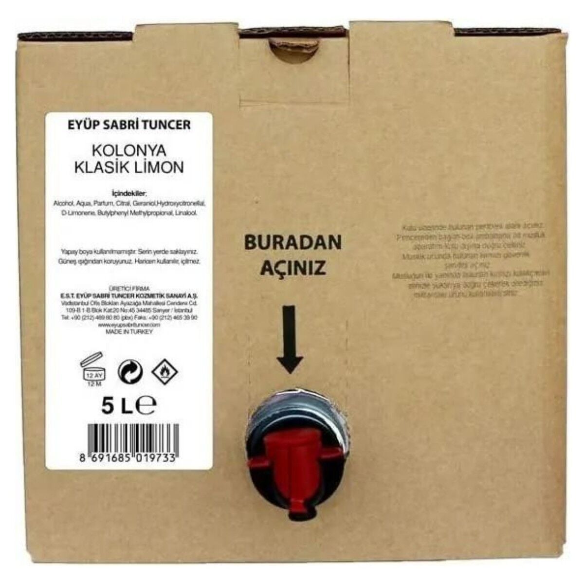 Eyüp Sabri Tuncer Klasik Limon Kolonyası 5 Litre Bag In Box