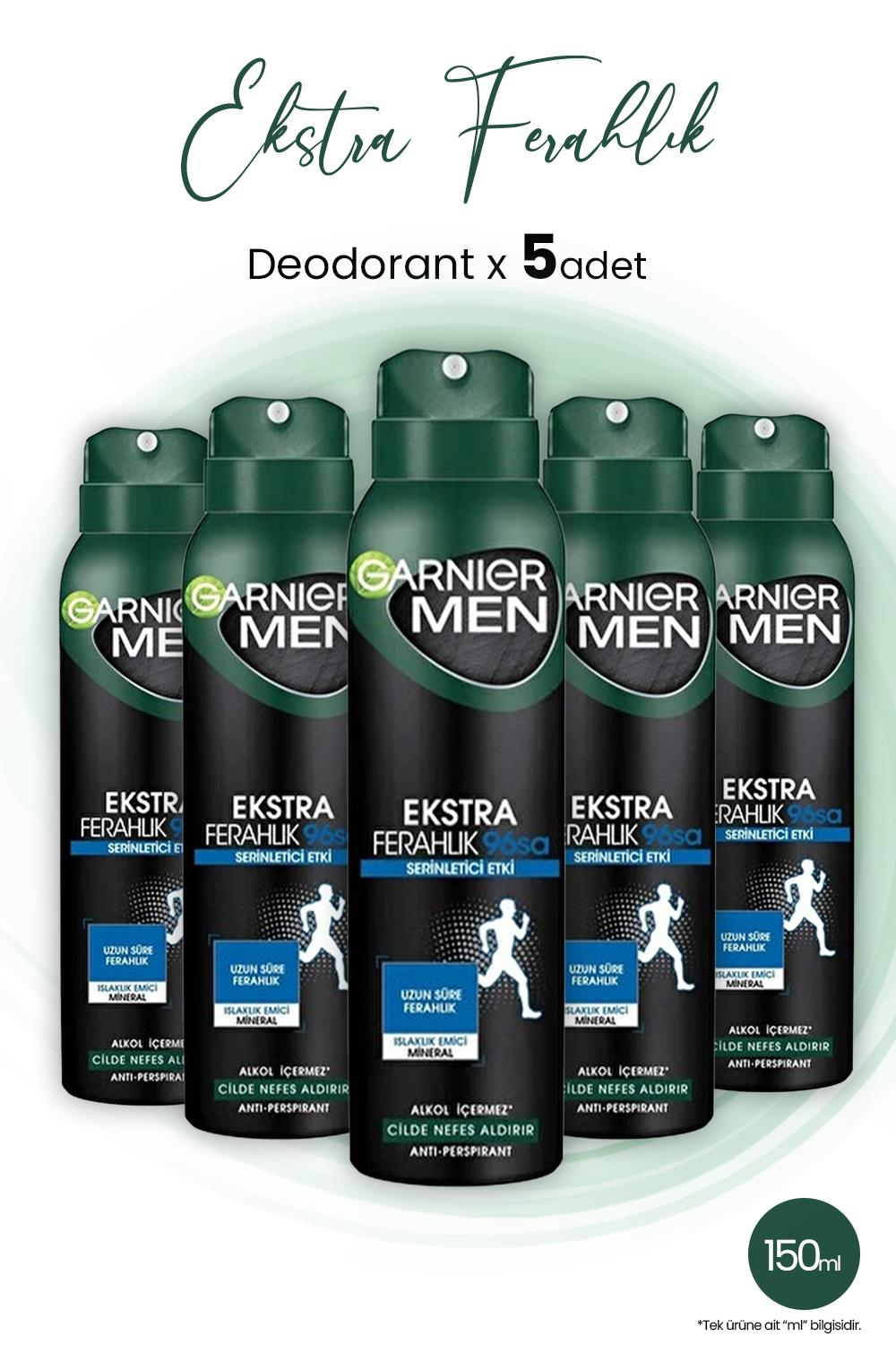Garnier Men Ekstra Ferahlık 96H Deodorant 150 ml x 5 Adet