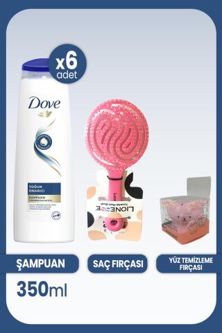 Dove Şampuan Yoğun Onarıcı Yıpranmış Saçlar 350 ml x 6 Adet & Saç ve Yüz Fırçası