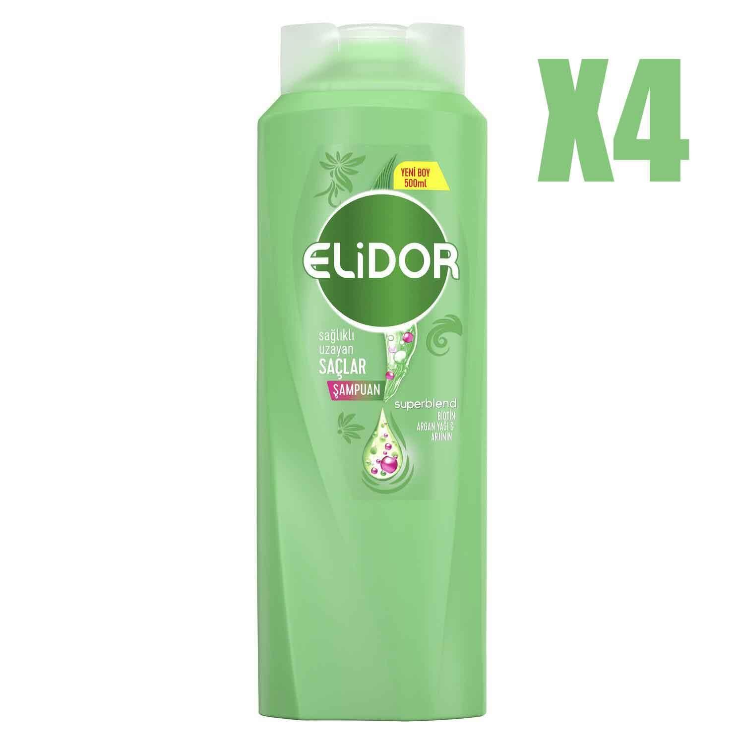 Elidor Superblend Saç Bakım Şampuanı Sağlıklı Uzayan Saçlar Biotin 500 ML x 4