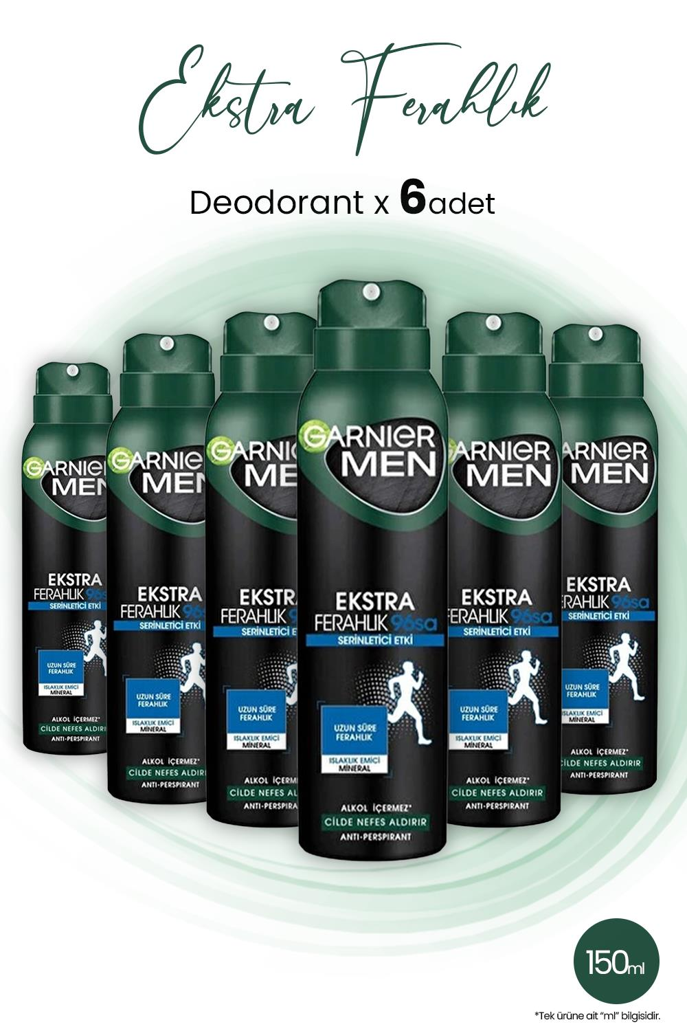Garnier Men Ekstra Ferahlık 96H Deodorant 150 ml x 6 Adet