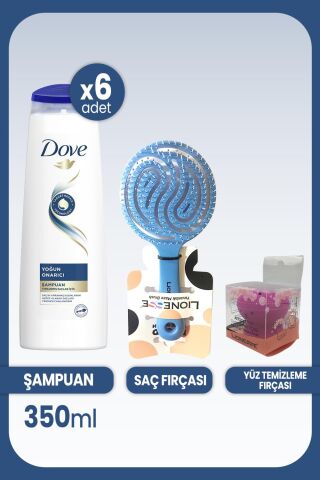Dove Şampuan Yoğun Onarıcı Yıpranmış Saçlar 350 ml x 6 Adet & Saç ve Yüz Fırçası