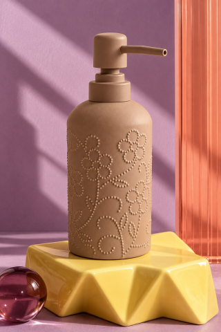 ROSIE Vizon Çiçek Dokulu Yuvarlak Seramik Sıvı Sabunluk 350 ml
