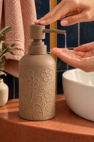 ROSIE Vizon Çiçek Dokulu Yuvarlak Seramik Sıvı Sabunluk 350 ml