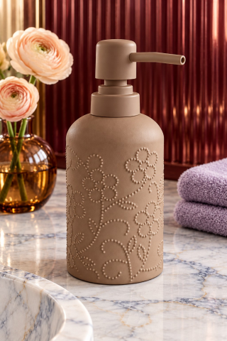 ROSIE Vizon Çiçek Dokulu Yuvarlak Seramik Sıvı Sabunluk 350 ml