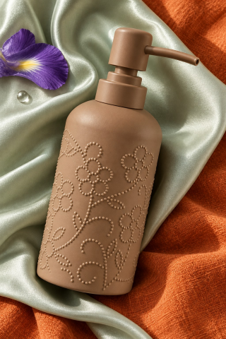 ROSIE Vizon Çiçek Dokulu Yuvarlak Seramik Sıvı Sabunluk 350 ml