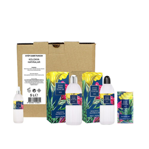 Eyüp Sabri Tuncer Hatıralar 150 Adet Koloyalı Mendil, 5 lt .400 ML Cam ve Plastik, 150 ML Plastik Kolonya