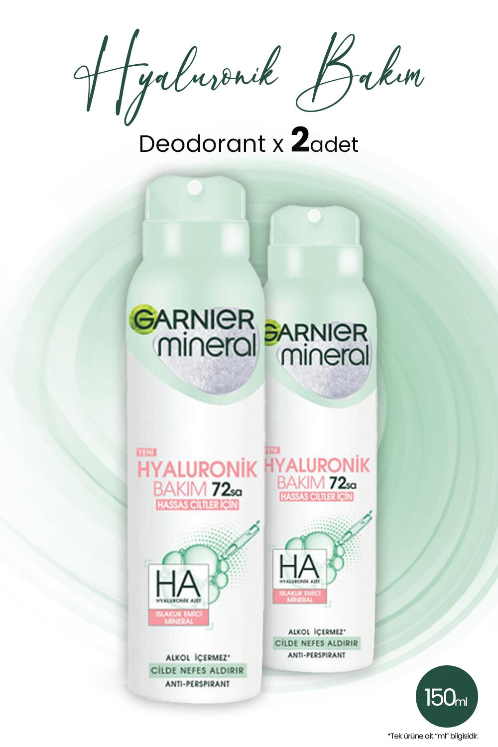 Garnier Mineral Hyaluronik Bakım 72H Sprey Deodorant 150 ml x 2 Adet