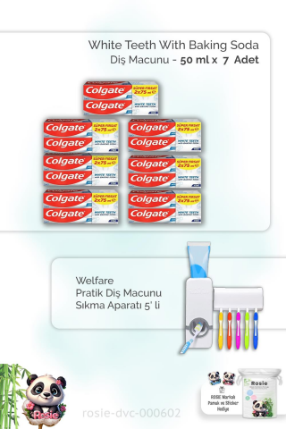 7 Adet Colgate White Teeth With Baking Soda 2'li 75 ml, Diş Macunu Aparatı ve ROSIE