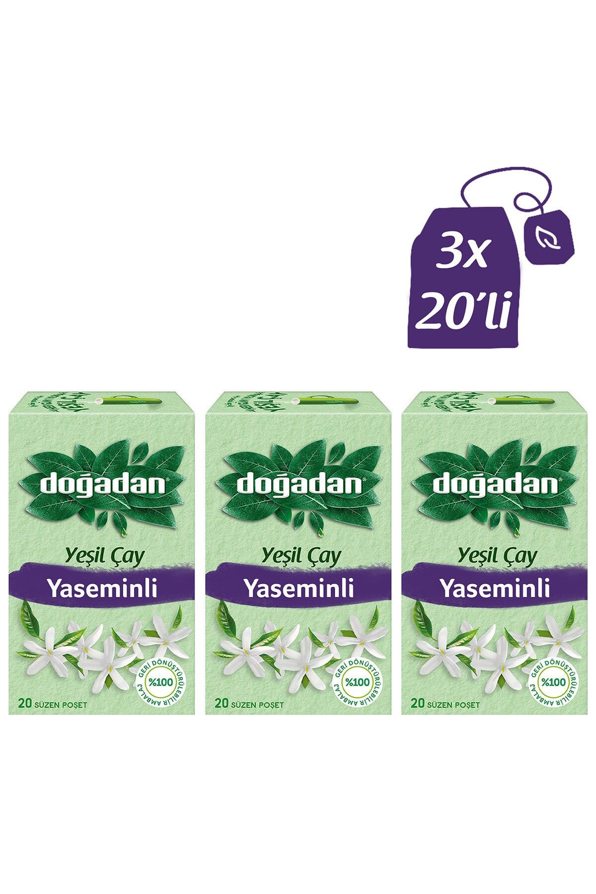 Doğadan Yeşil Çay Yaseminli 20'li Poşet x 3 adet