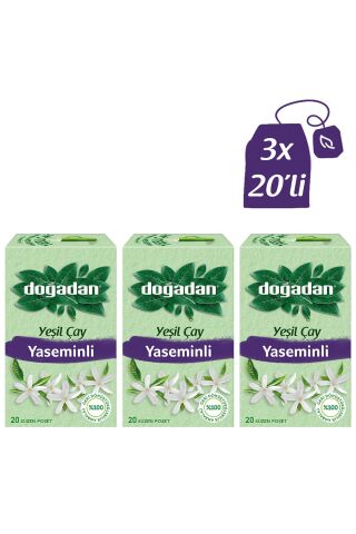 Doğadan Yeşil Çay Yaseminli 20'li Poşet x 3 adet