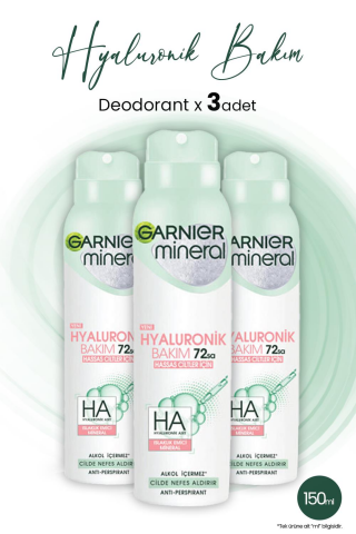 Garnier Mineral Hyaluronik Bakım 72H Sprey Deodorant 150 ml x 3 Adet