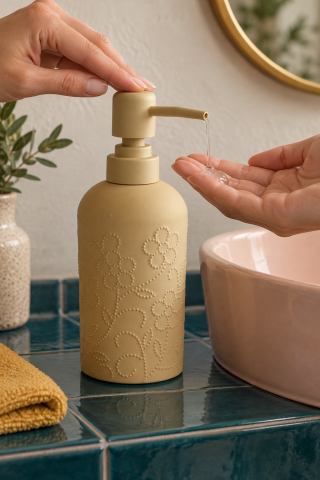 ROSIE Kum Beji Çiçek Dokulu Yuvarlak Seramik Sıvı Sabunluk 350 ml