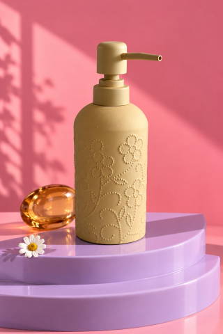 ROSIE Kum Beji Çiçek Dokulu Yuvarlak Seramik Sıvı Sabunluk 350 ml