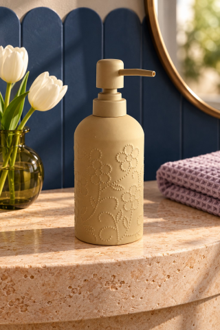 ROSIE Kum Beji Çiçek Dokulu Yuvarlak Seramik Sıvı Sabunluk 350 ml