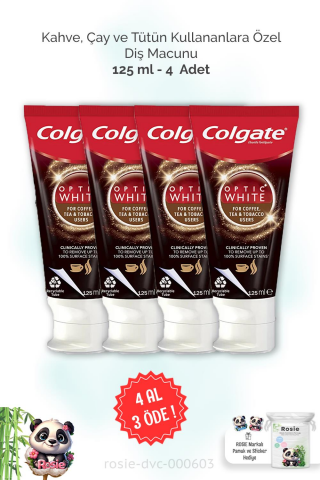 4 AL 3 ÖDE Colgate Kahve, Çay ve Tütün Kullananlar İçin Diş Macunu 125 ml ve ROSIE