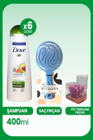 Dove Şampuanı Avokado Özü Dökülme Karşıtı 400 ml x 6 Adet & Saç ve Yüz Fırçası