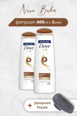 Dove Saç Bakım Şampuanı Besleyici Bakım 400 ml x 2 Adet ve Şampuan Fırçası