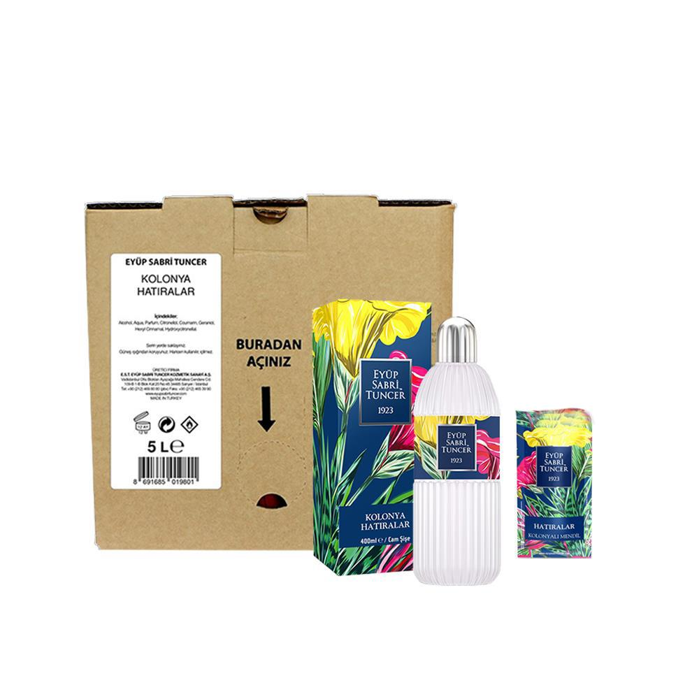Eyüp Sabri Tuncer Hatıralar Kolonyalı Mendil, 5 lt Dökme ve 400 ML Cam Şişe Kolonya