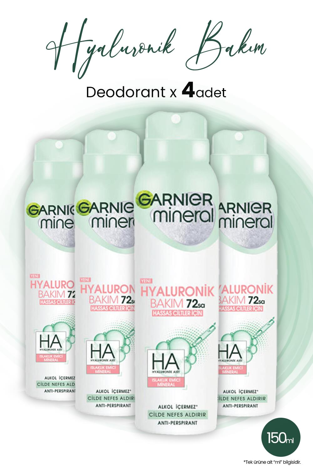 Garnier Mineral Hyaluronik Bakım 72H Sprey Deodorant 150 ml x 4 Adet