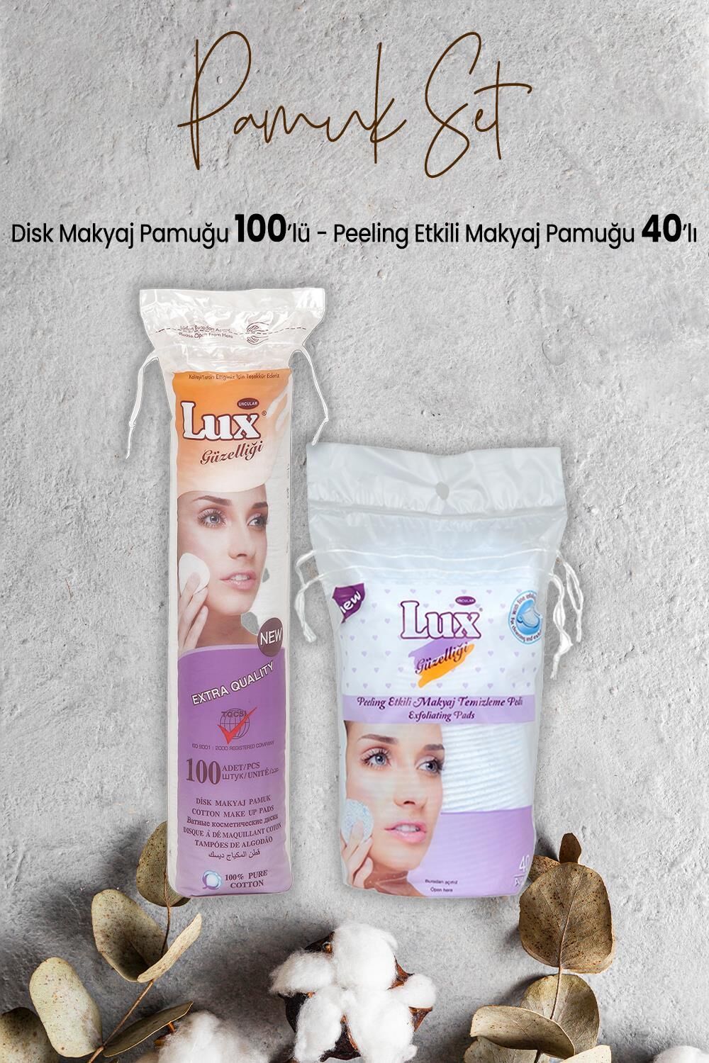 Lux Peeling Etkili Makyaj Pamuğu 40' lı ve Disk Makyaj Pamuğu 100'lü