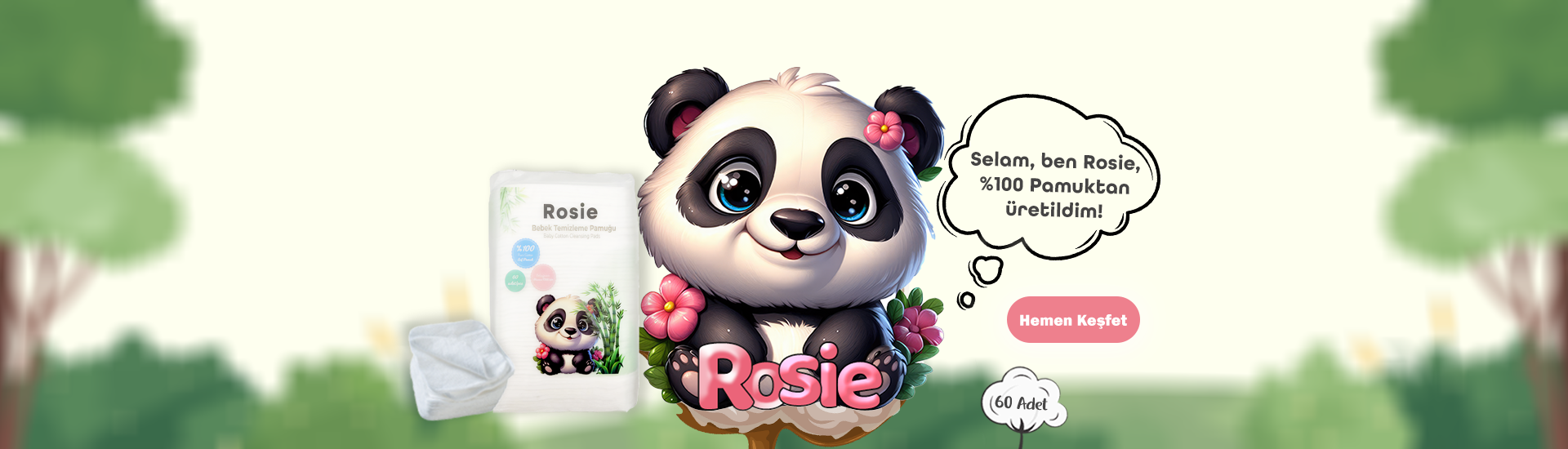 %100 Pamuktan Üretilen Rosie Temizleme Mendilleri